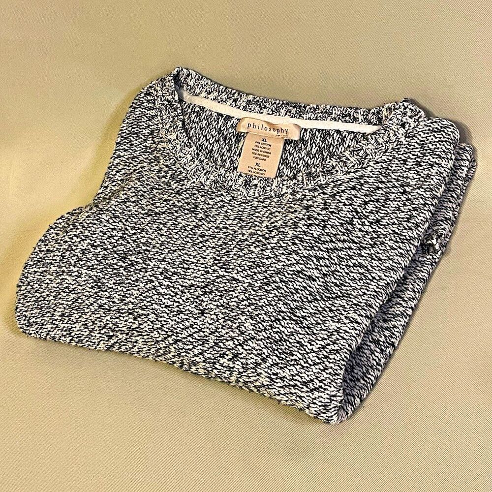 Philosophy Women's XL Dreamy Ivory/Black Knit Crewneck Pullover Sweater